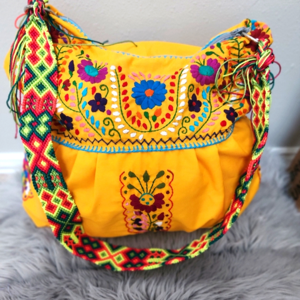 Yellow embriodered Mexican purse